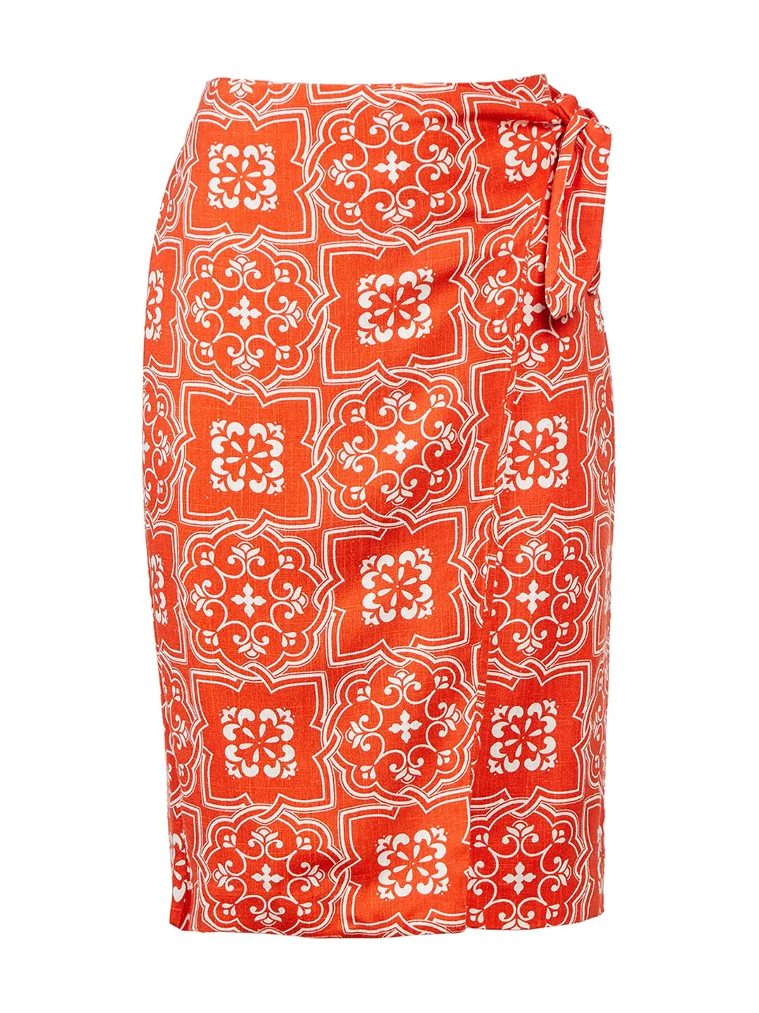 Tiled Sarong Pencil Skirt in Jupiter Orange