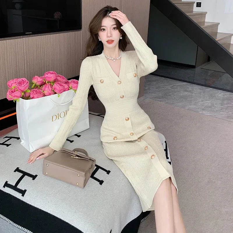 Toleet-Sexy Black Women Midi Dresses for New Autumn Fashion Knitted Sweater Long Sleeved Vintage Elegant Office Lady Party Dress