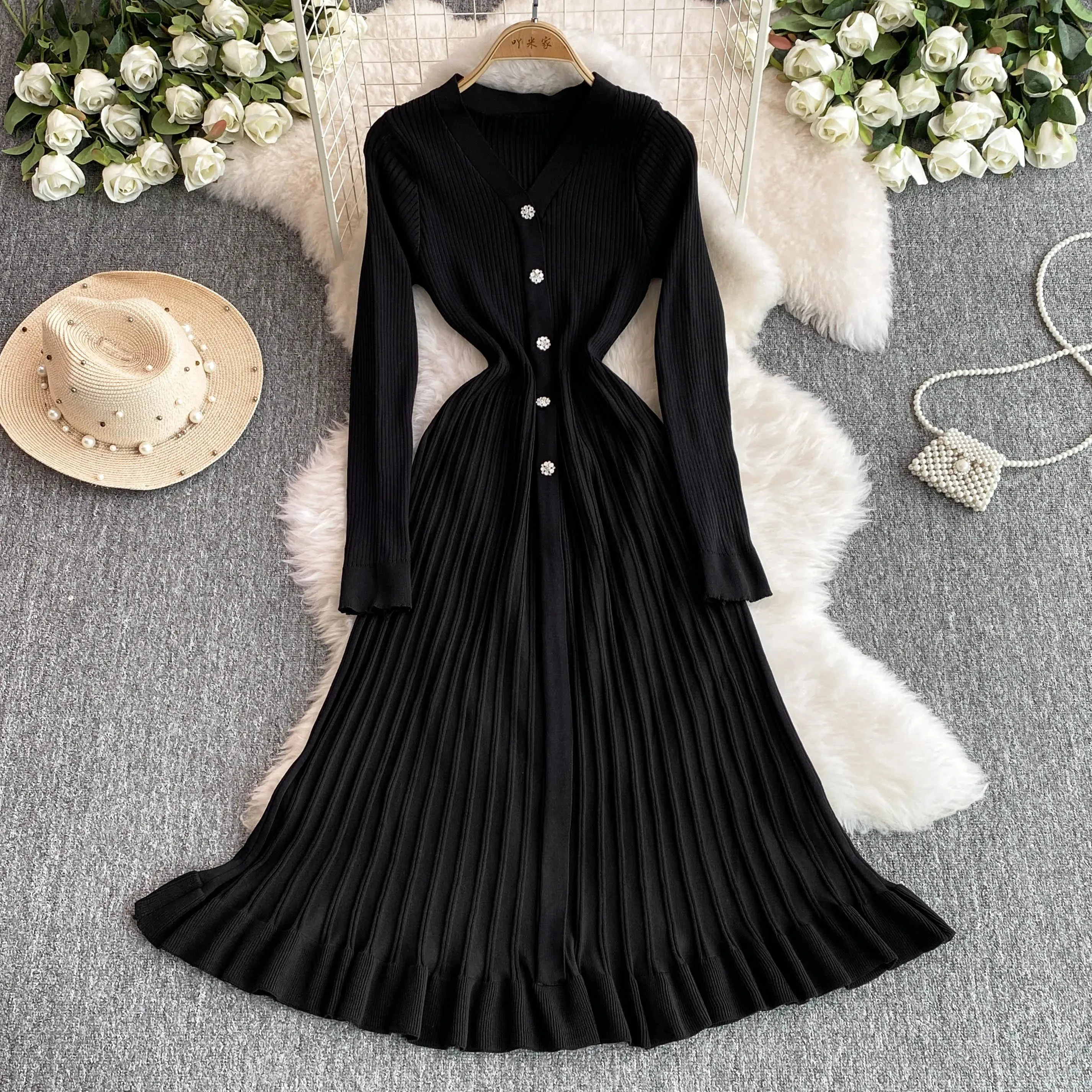 Toleet-Winter Outfits Christmas Black Friday 2024 Autumn/Winter Purple Knitted Sweater Dress Female Long Sleeve Knitted Coat Inner Undercover Maxi-Long Dress