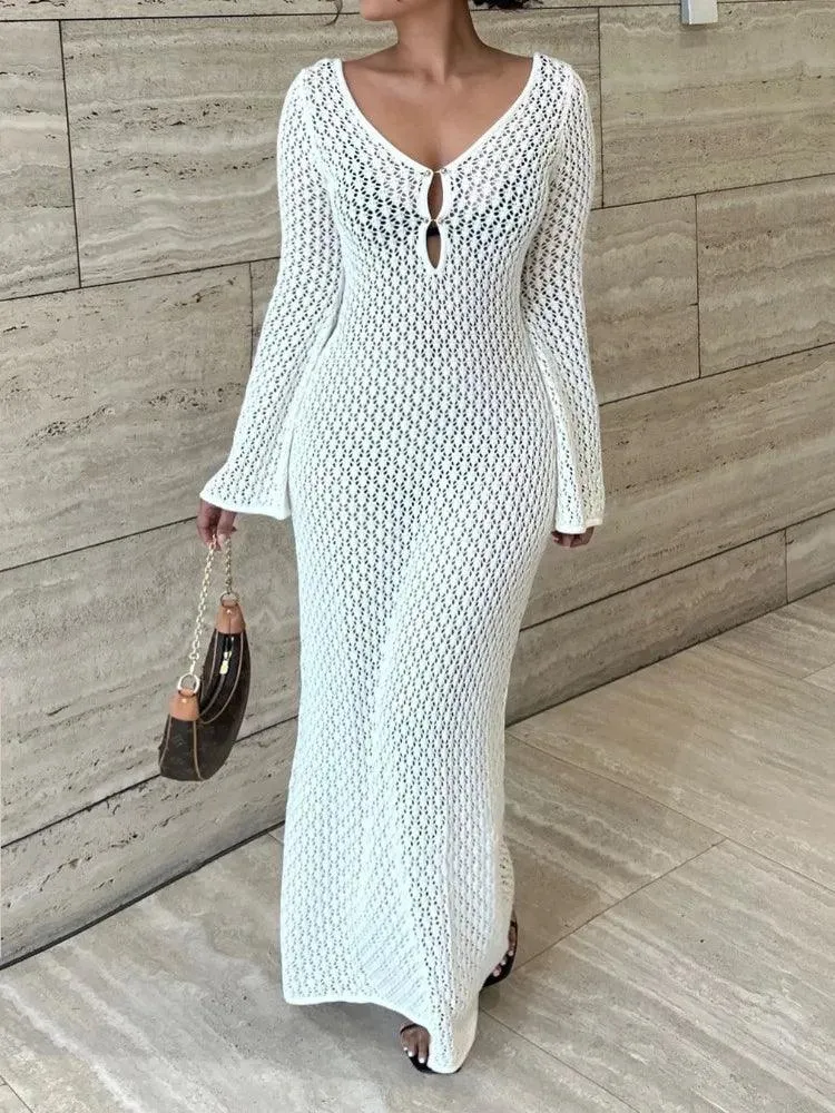 Tossy White Knit Maxi Dress: Beachwear for Women - Elegant & Versatile