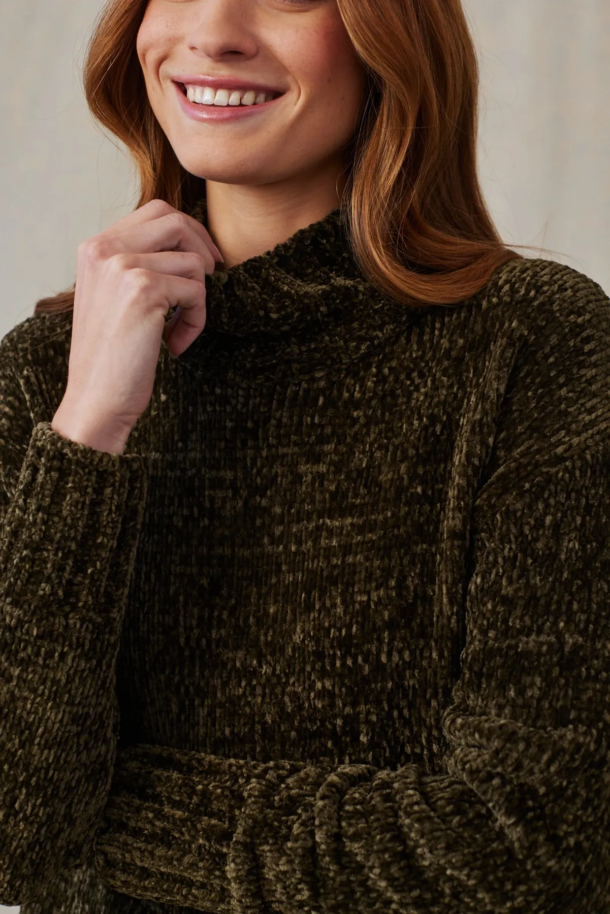 Turtle Neck Chenille Sweater Dress - Italian Herb