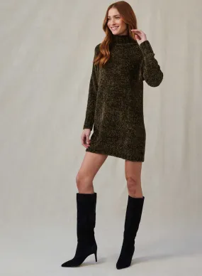 Turtle Neck Chenille Sweater Dress - Italian Herb