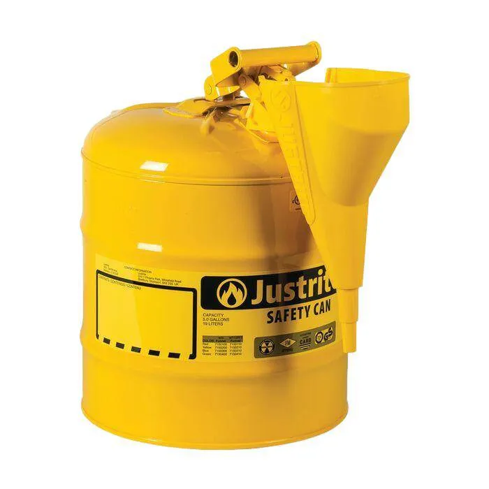 Type I Steel Safety Can, 5 Gal, S/S Flame Arrest, Self-Close Lid