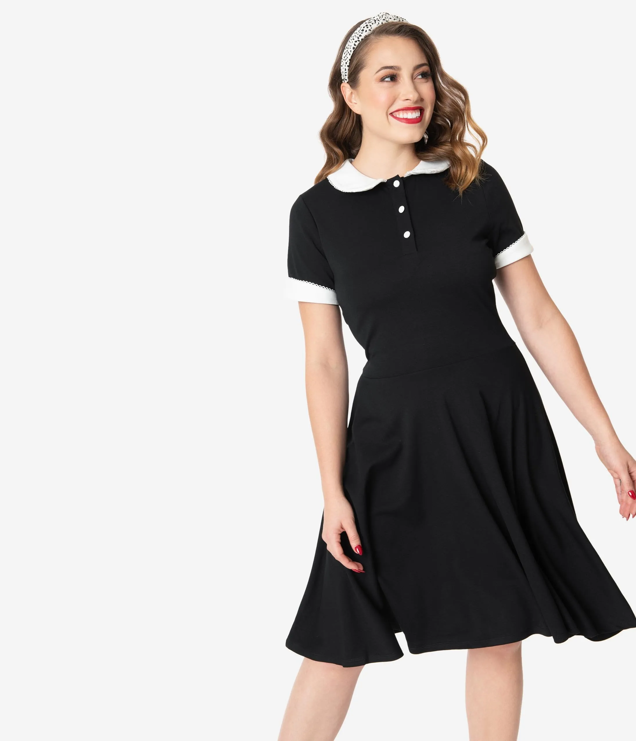 Unique Vintage Black & Ivory Collar Velma Fit & Flare Dress