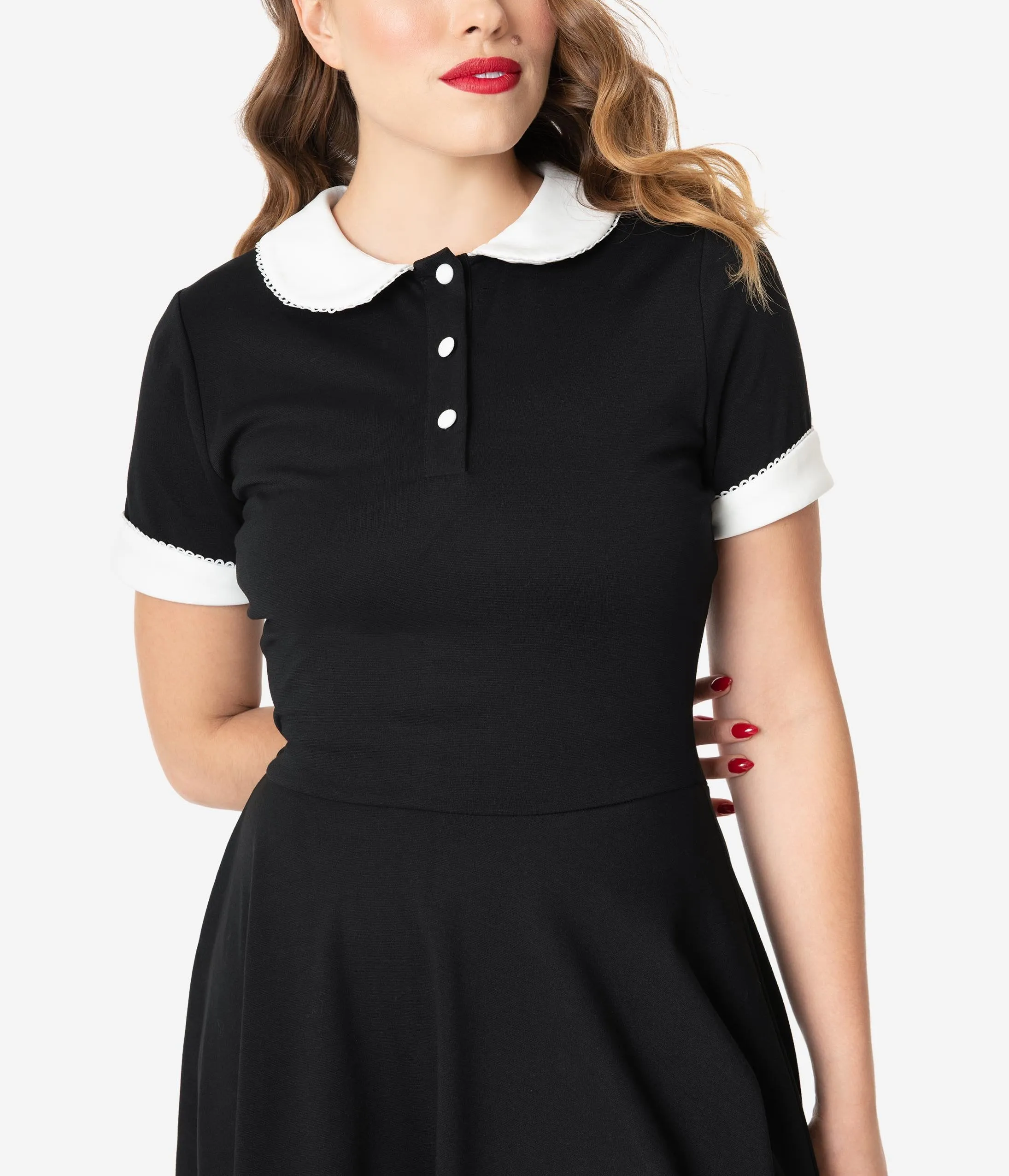 Unique Vintage Black & Ivory Collar Velma Fit & Flare Dress