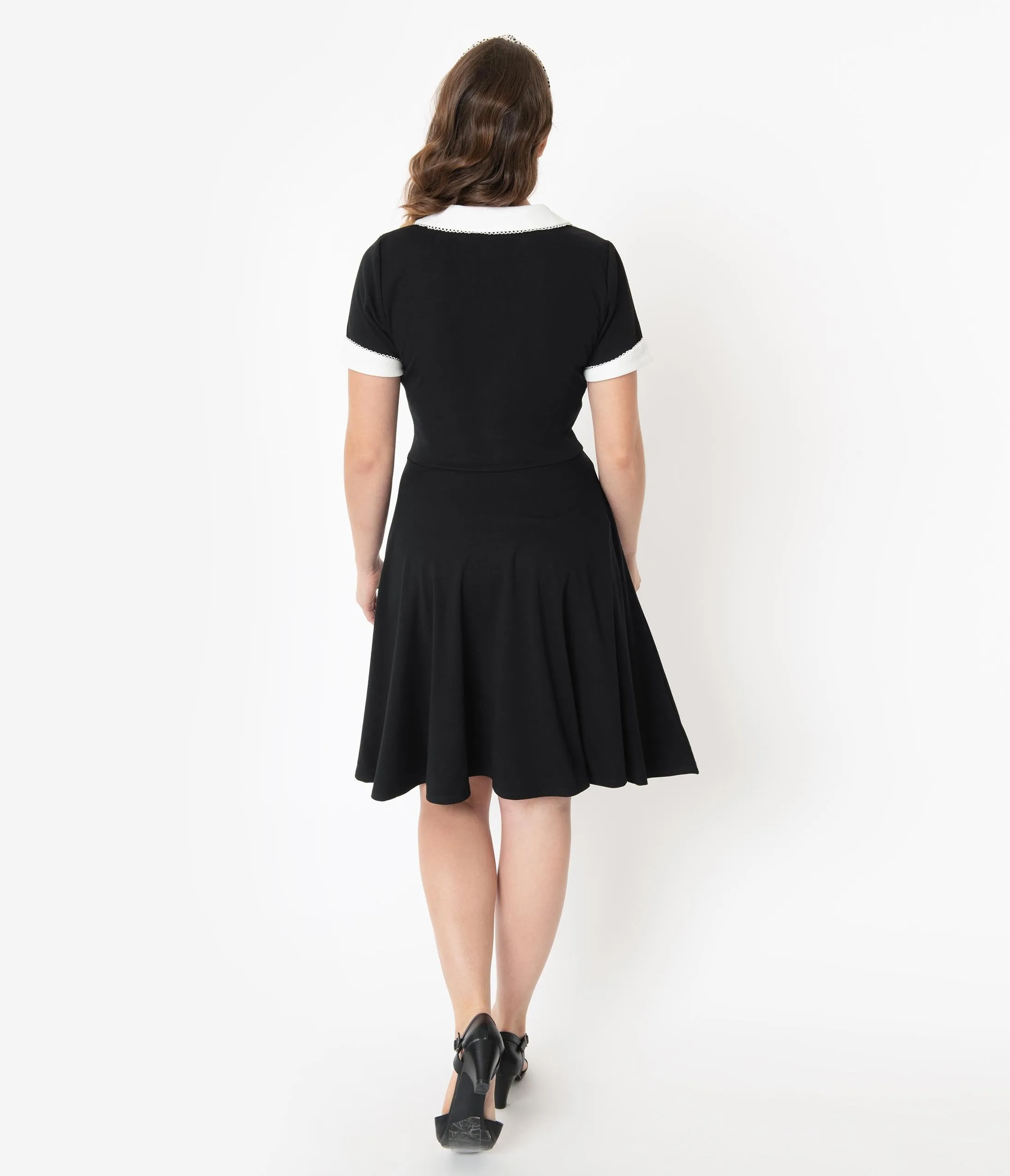 Unique Vintage Black & Ivory Collar Velma Fit & Flare Dress