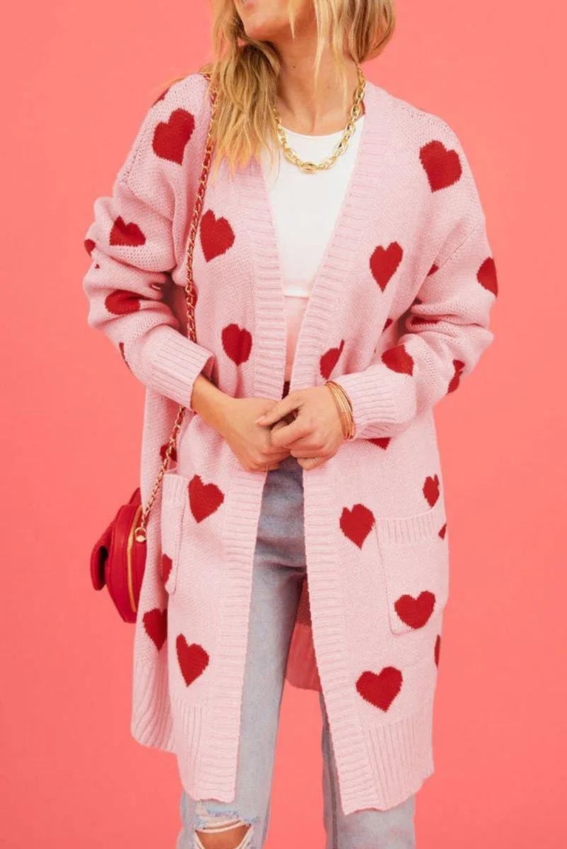 Valentine Light Pink Hearts Cardigan