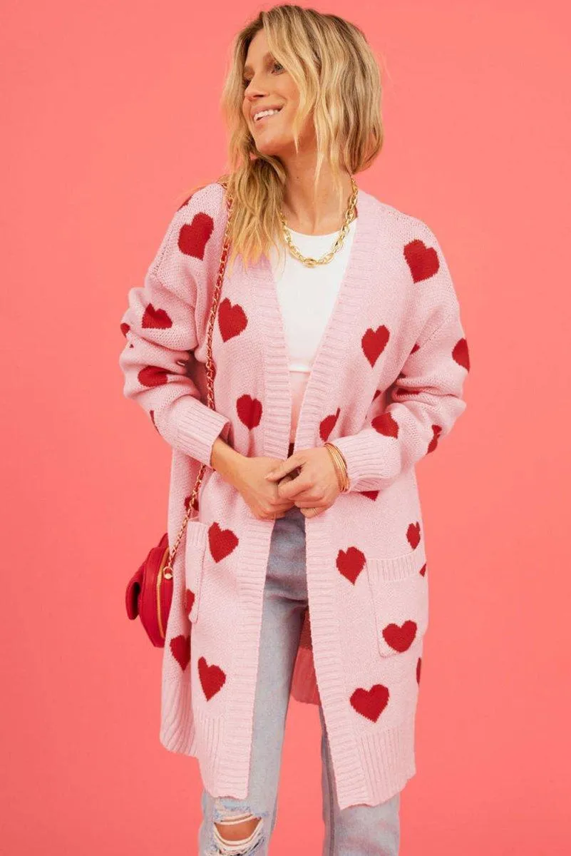 Valentine Light Pink Hearts Cardigan