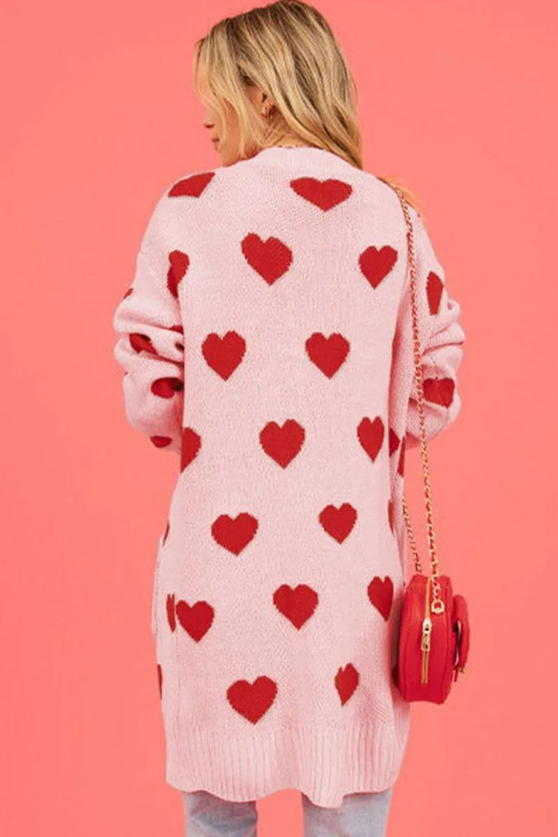 Valentine Light Pink Hearts Cardigan