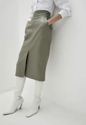 Verde Vogue Eco-leather midi pencil skirt