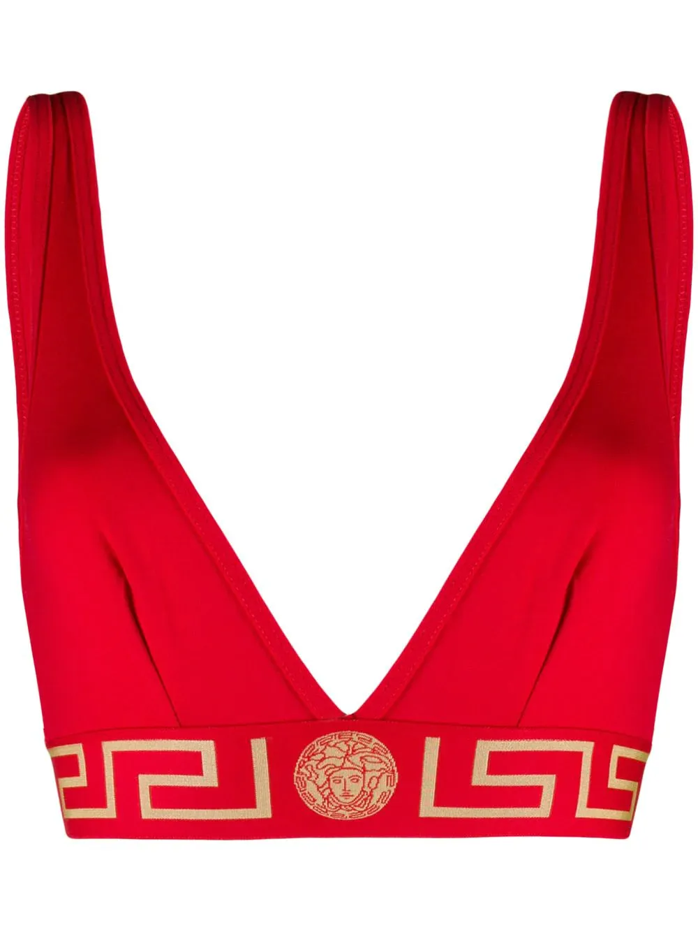 Versace Red Greek Key Triangle Bra