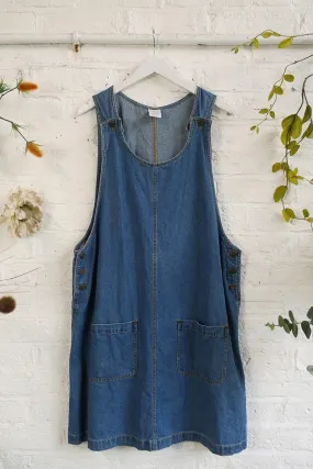 Vintage Denim Pinafore Mini Dress - Size L