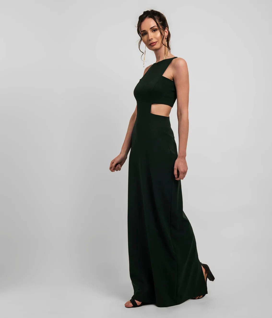 Waist Cut-out Long Black Sheath Dress