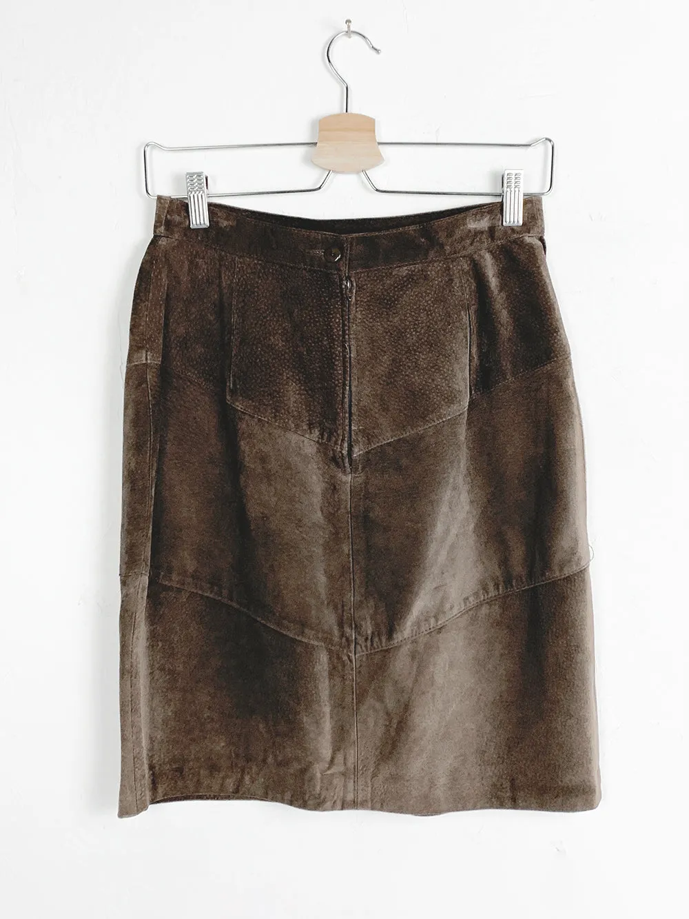 West Bay Chocolate Suede Patchwork Pencil Skirt