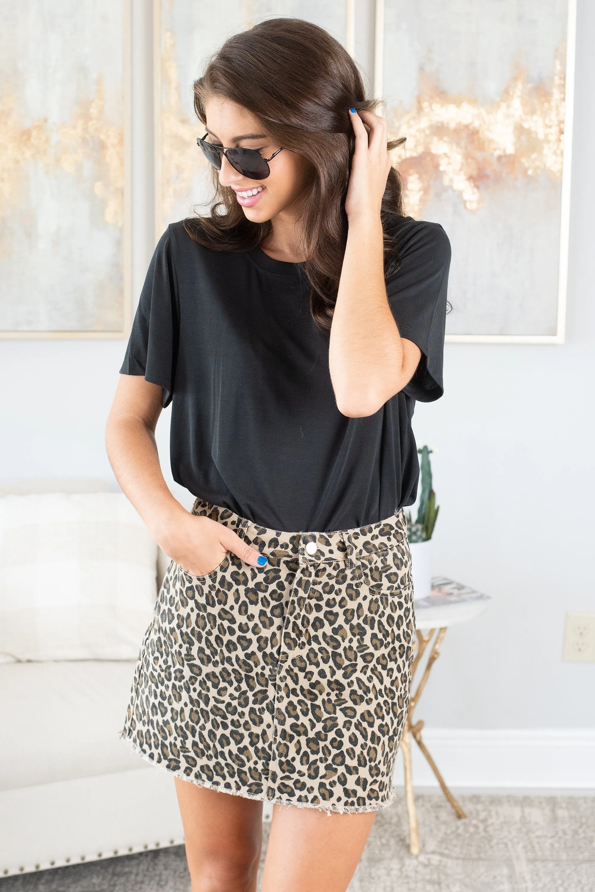 While You're Out Taupe Leopard Skirt