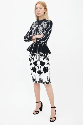 White & Black Floral Jacquard Belle Epoque Skirt