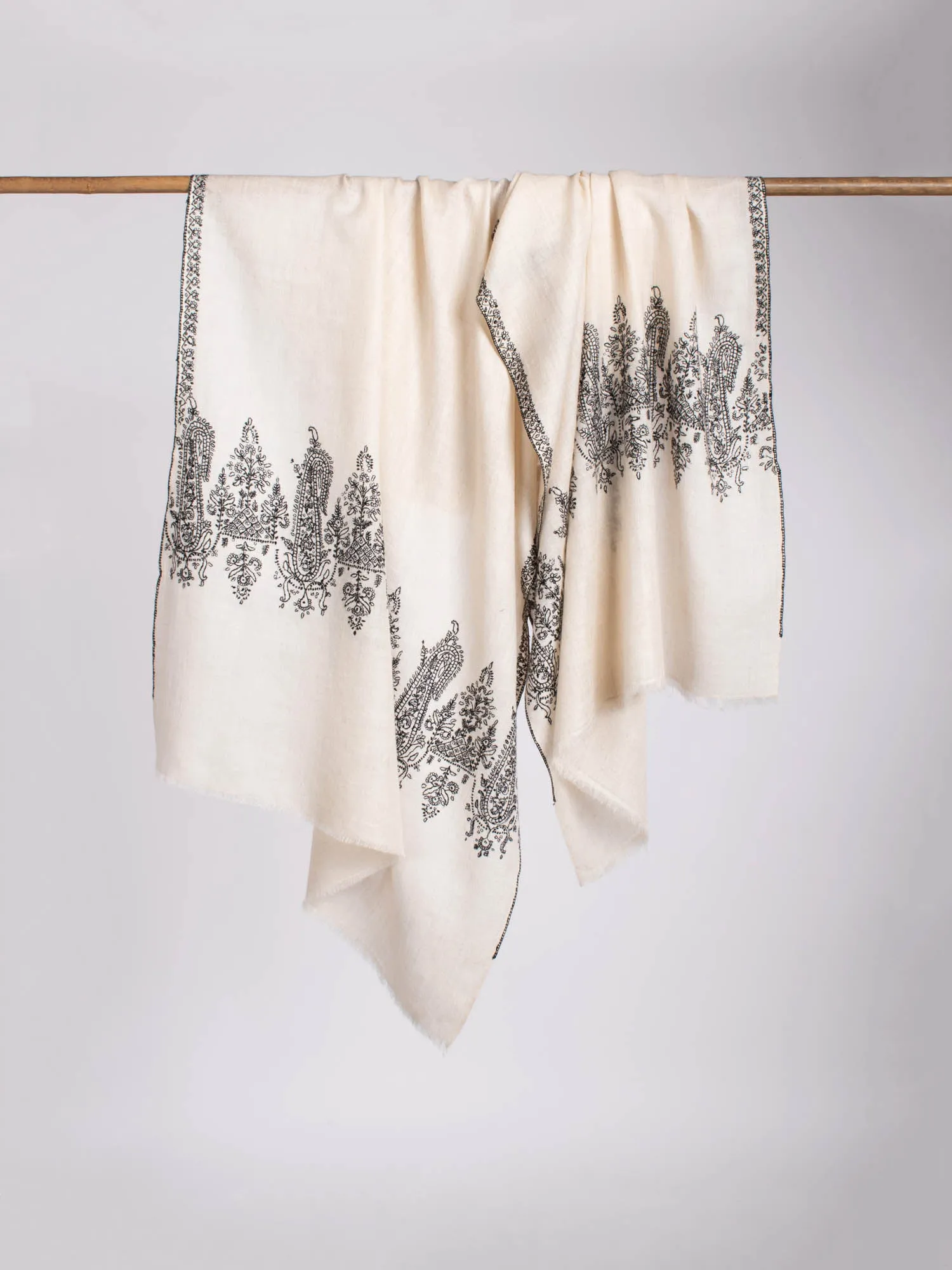 White Cashmere Embroidered Neck Scarf - ANTIOCH