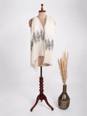 White Cashmere Embroidered Neck Scarf - ANTIOCH