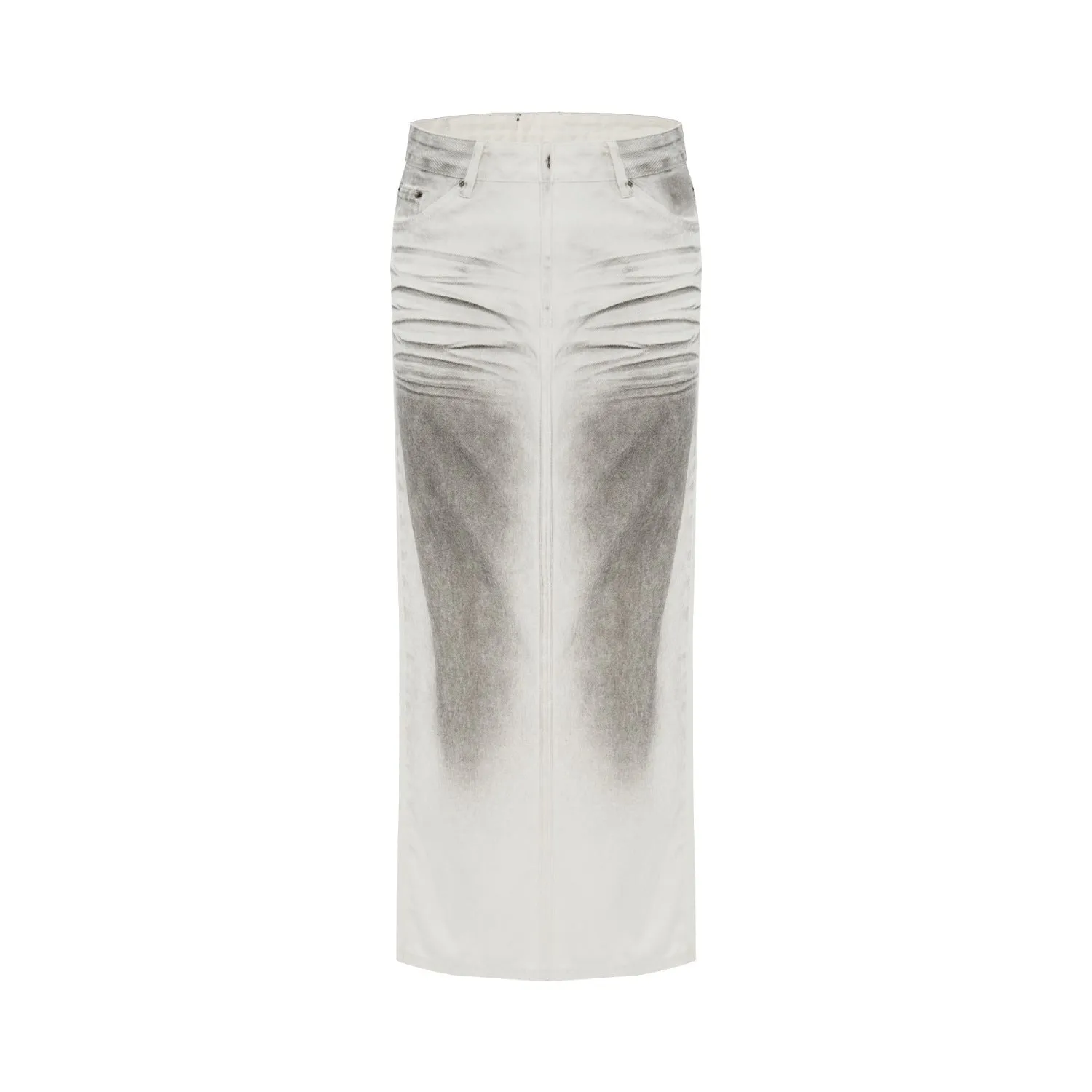 White Gradient Denim Pencil Maxi Skirt