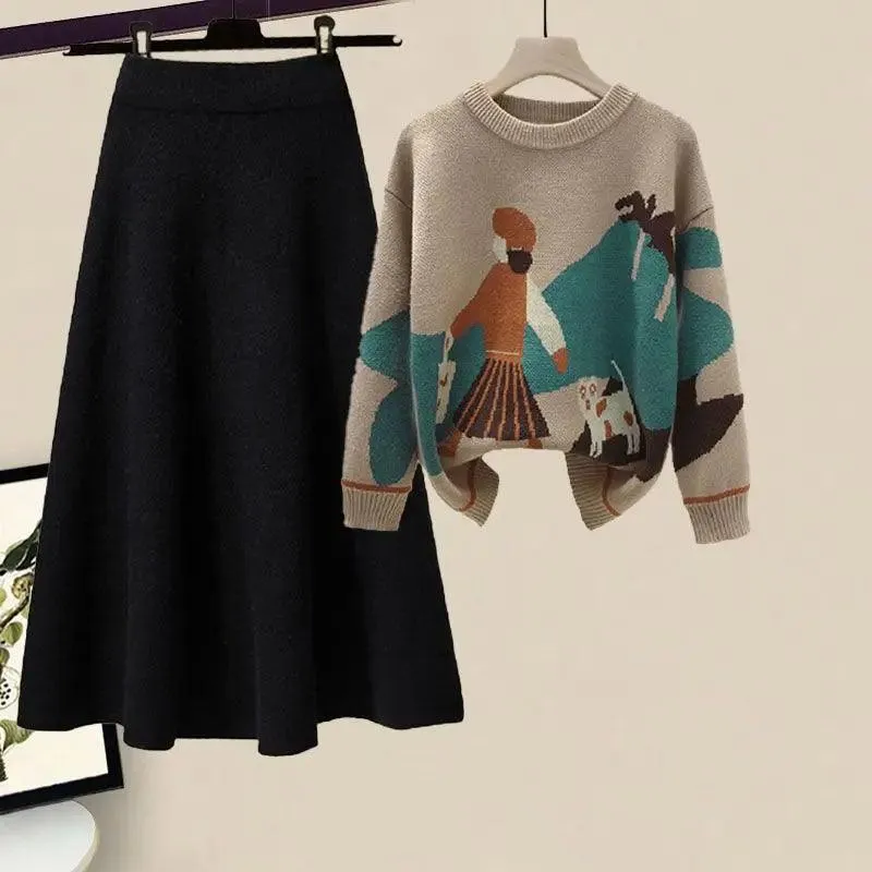 Winter Cartoon Print Knit Dress: Chic Women's Fashion Statement