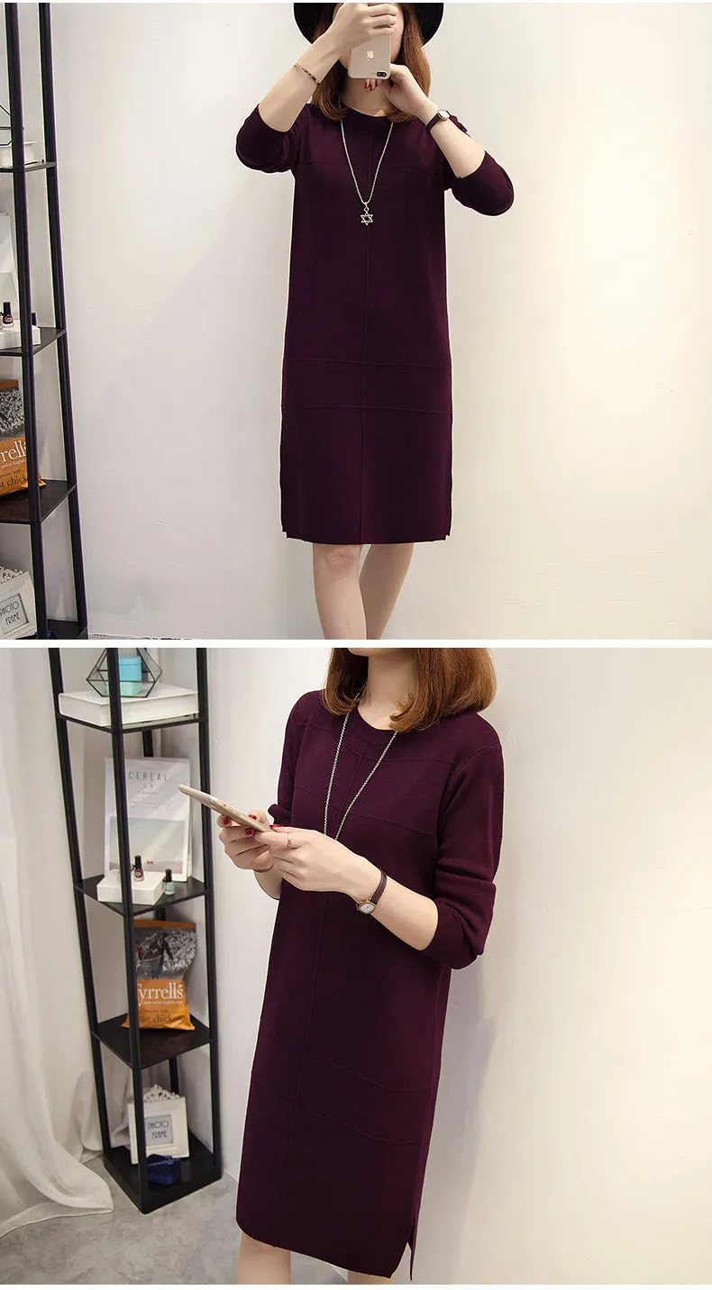 Wjczt Womens Autumn Winter Slim Sweater Dress 2024 Solid Thick Dress Round Neck Long Sleeve Knit Dress Female LJ0711