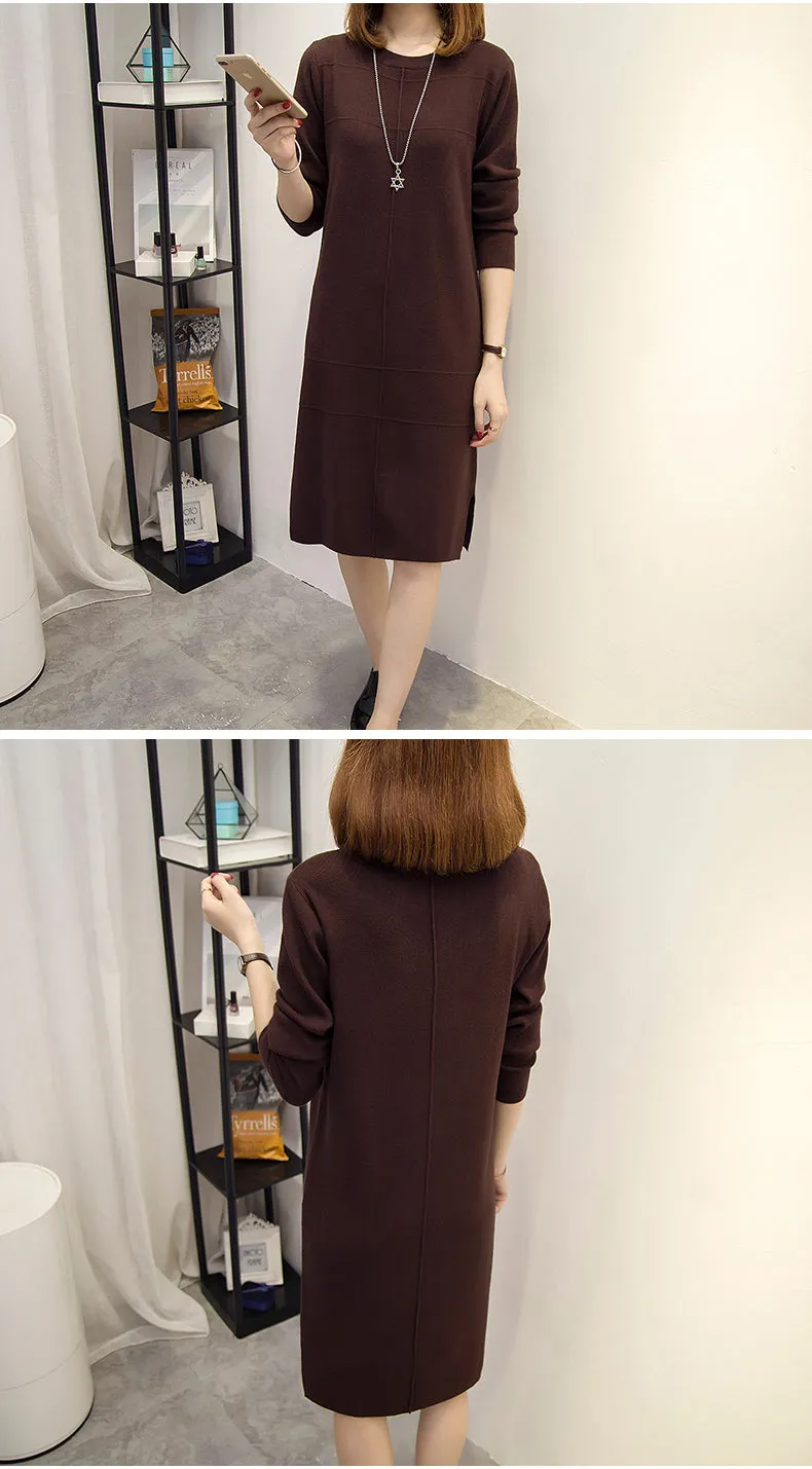 Wjczt Womens Autumn Winter Slim Sweater Dress 2024 Solid Thick Dress Round Neck Long Sleeve Knit Dress Female LJ0711