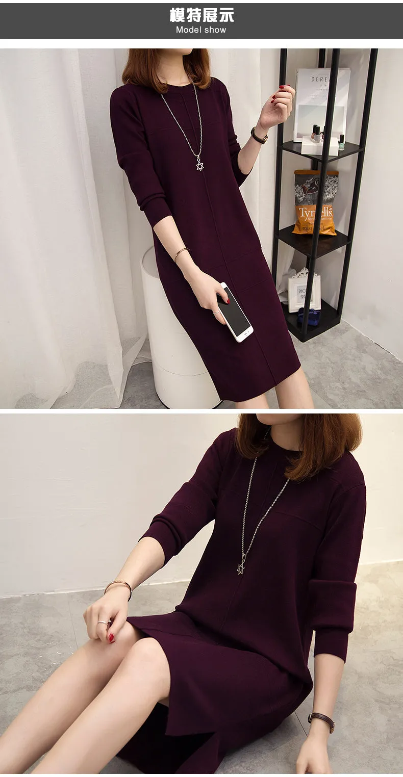 Wjczt Womens Autumn Winter Slim Sweater Dress 2024 Solid Thick Dress Round Neck Long Sleeve Knit Dress Female LJ0711