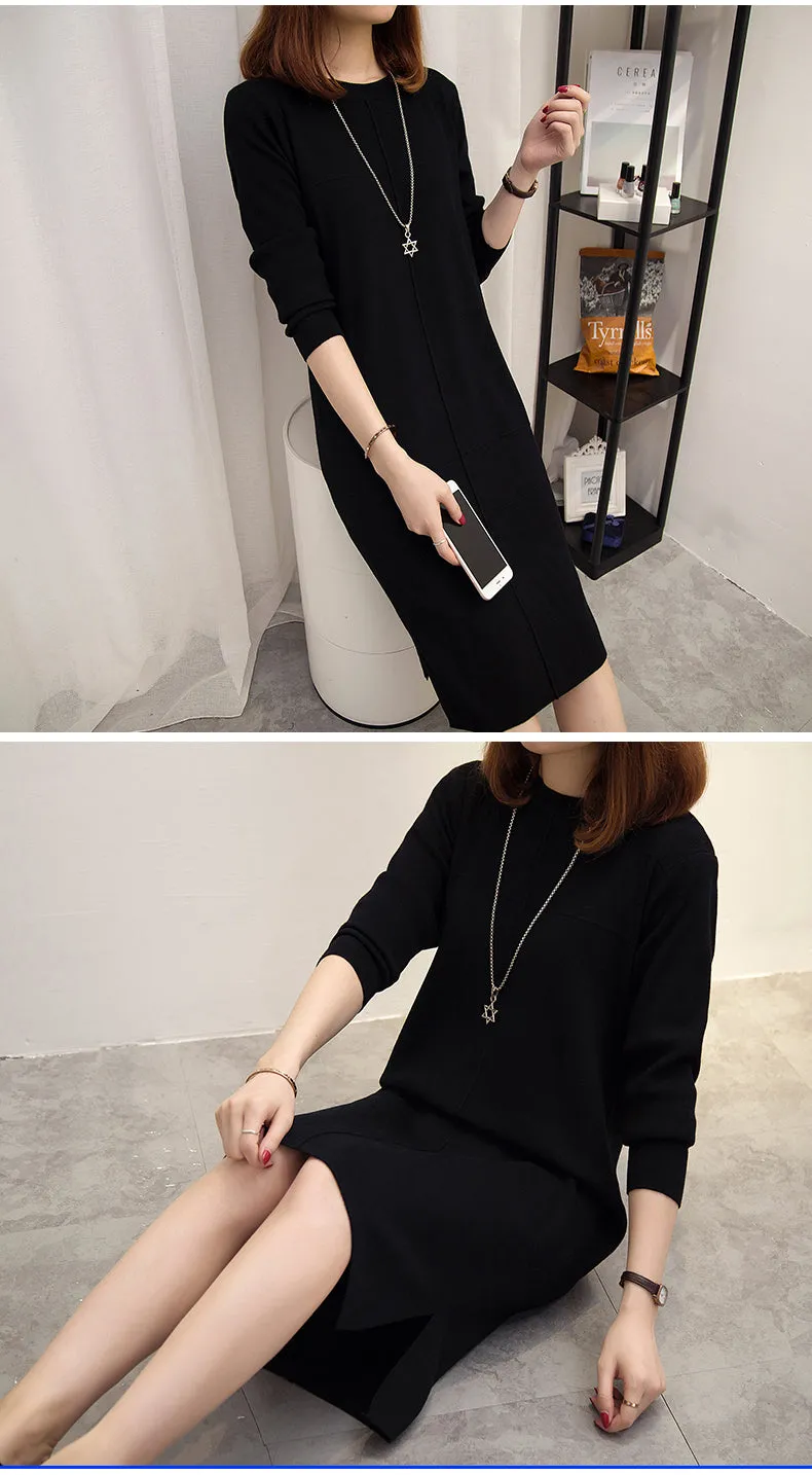 Wjczt Womens Autumn Winter Slim Sweater Dress 2024 Solid Thick Dress Round Neck Long Sleeve Knit Dress Female LJ0711