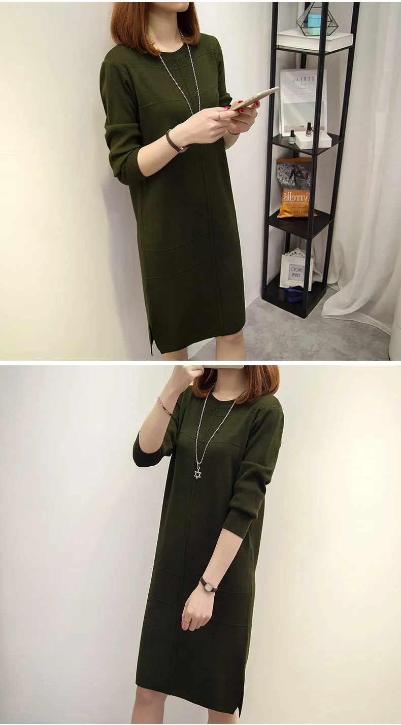 Wjczt Womens Autumn Winter Slim Sweater Dress 2024 Solid Thick Dress Round Neck Long Sleeve Knit Dress Female LJ0711