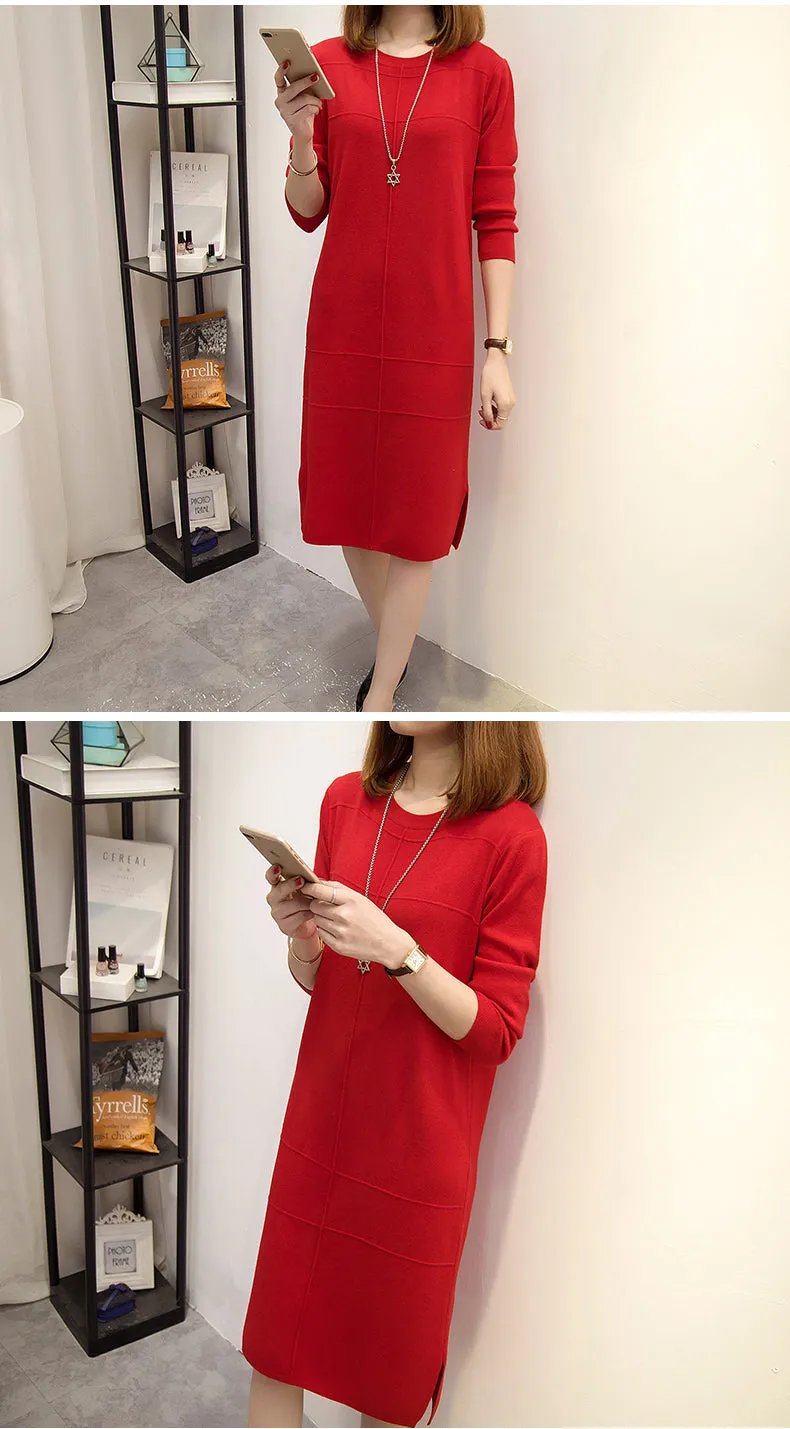 Wjczt Womens Autumn Winter Slim Sweater Dress 2024 Solid Thick Dress Round Neck Long Sleeve Knit Dress Female LJ0711