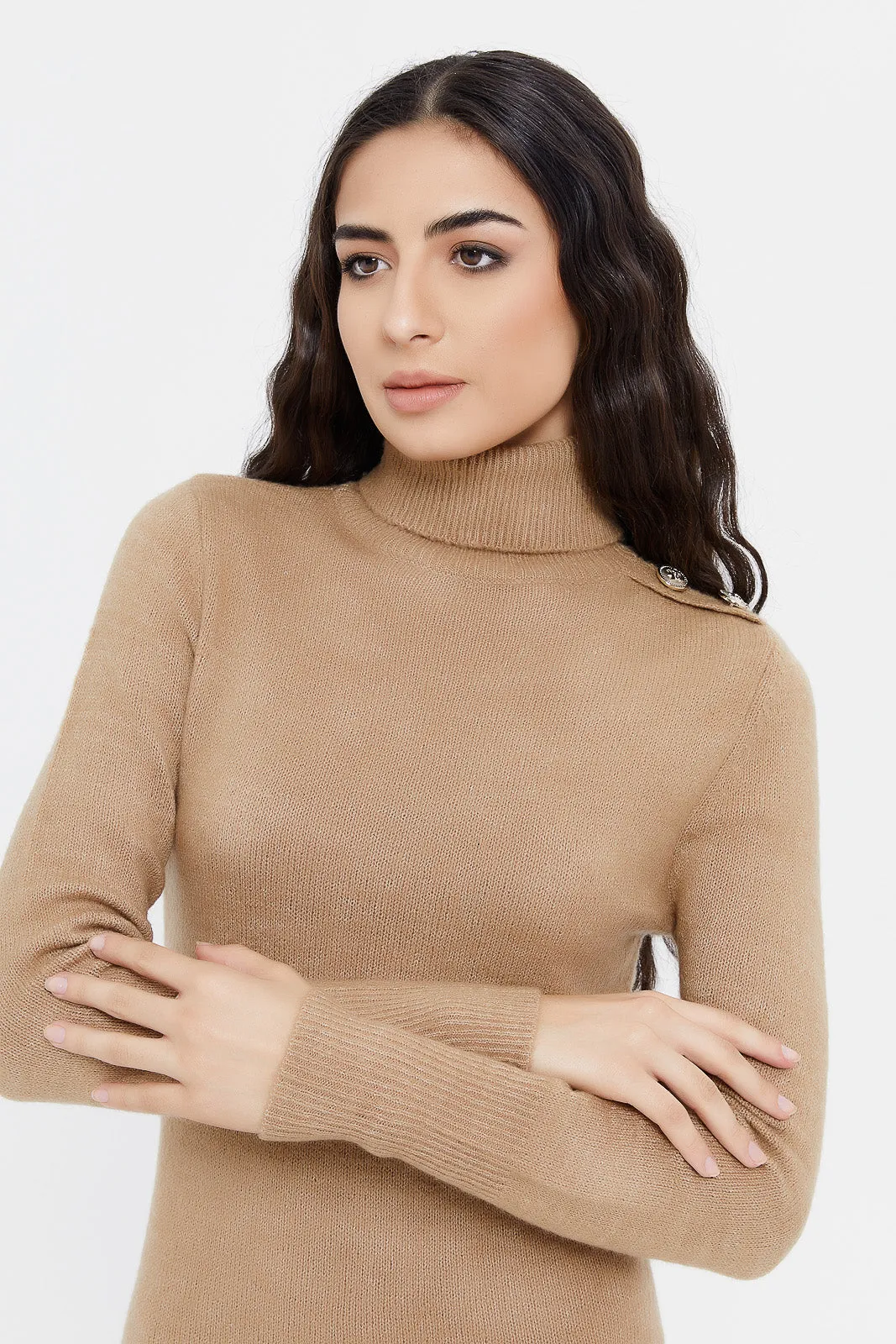 Women Beige Sweater Dress