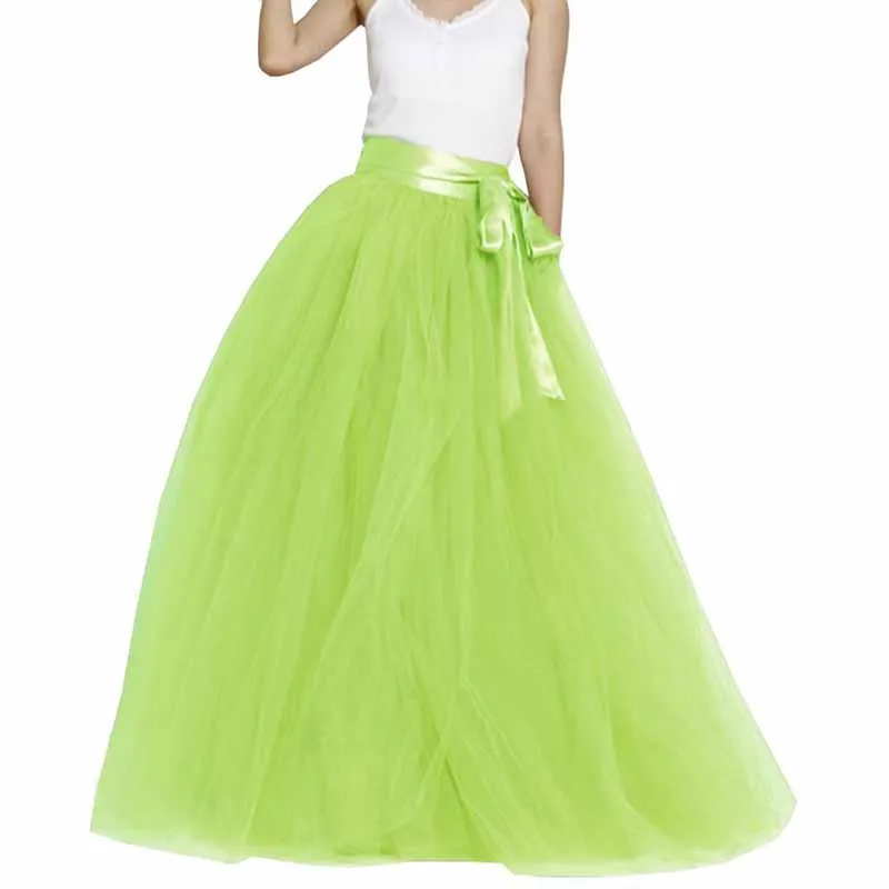 Women Long Elastic Pleated Maxi Chiffon Long Tutu Skirt 6 Layers Tulle