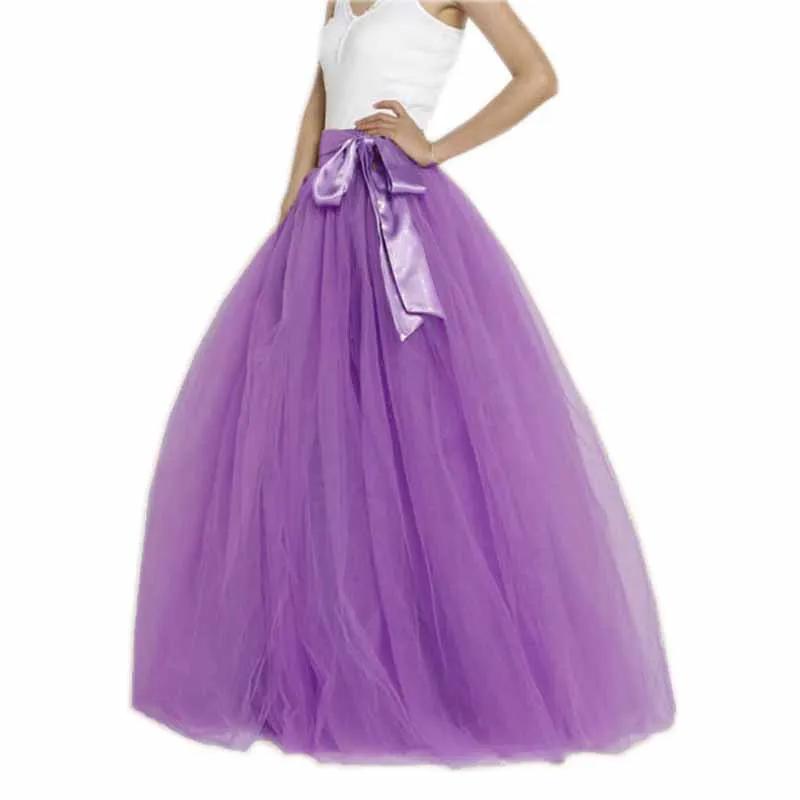 Women Long Elastic Pleated Maxi Chiffon Long Tutu Skirt 6 Layers Tulle