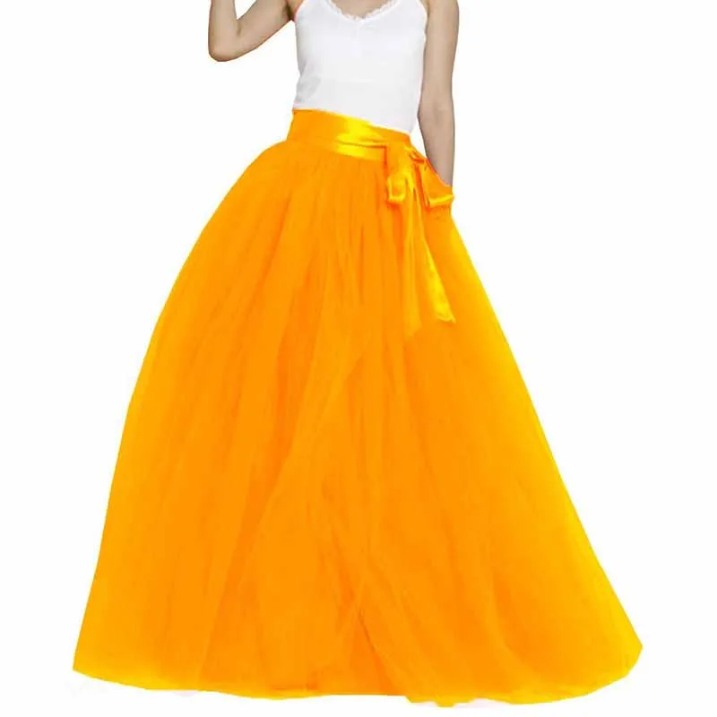 Women Long Elastic Pleated Maxi Chiffon Long Tutu Skirt 6 Layers Tulle