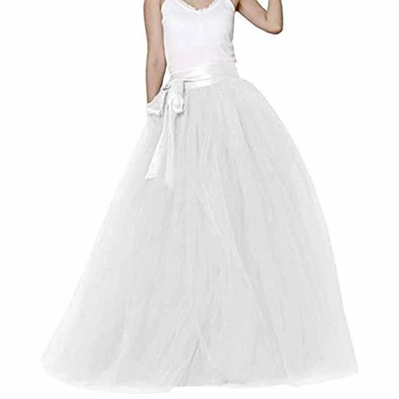 Women Long Elastic Pleated Maxi Chiffon Long Tutu Skirt 6 Layers Tulle