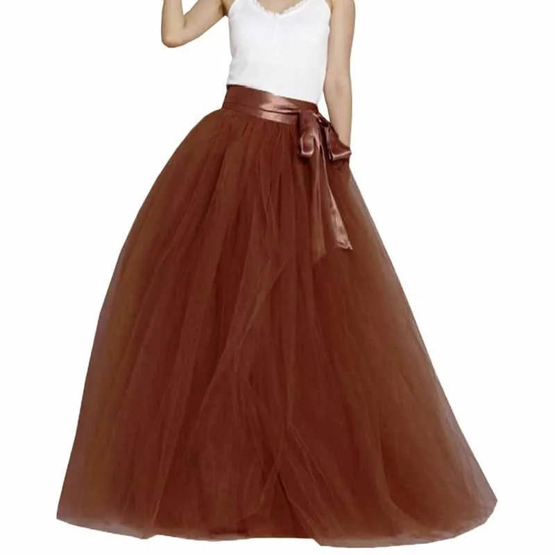 Women Long Elastic Pleated Maxi Chiffon Long Tutu Skirt 6 Layers Tulle