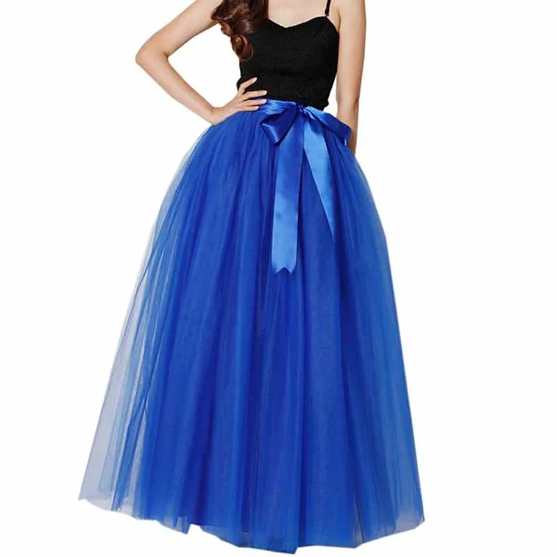 Women Long Elastic Pleated Maxi Chiffon Long Tutu Skirt 6 Layers Tulle