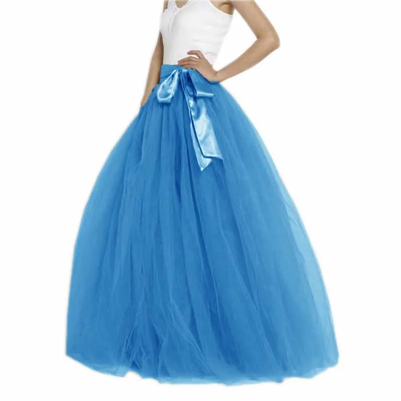 Women Long Elastic Pleated Maxi Chiffon Long Tutu Skirt 6 Layers Tulle