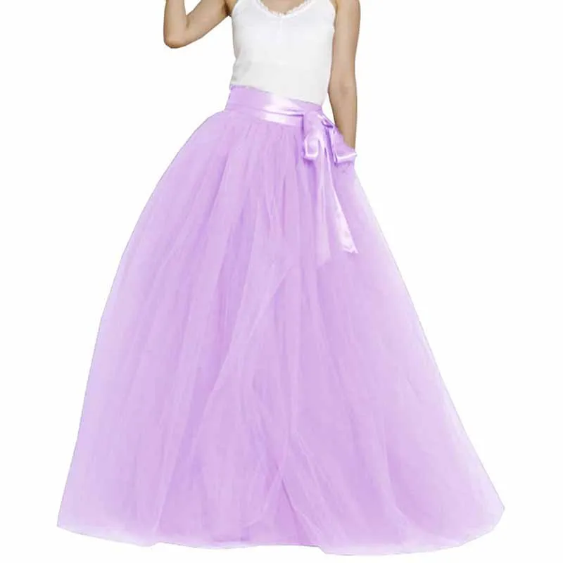 Women Long Elastic Pleated Maxi Chiffon Long Tutu Skirt 6 Layers Tulle