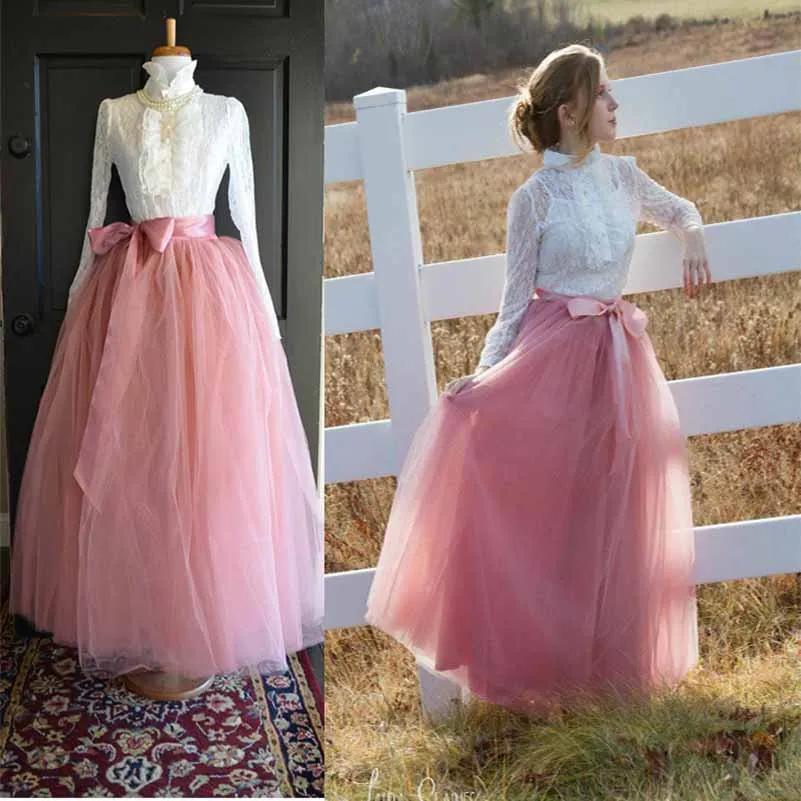 Women Long Elastic Pleated Maxi Chiffon Long Tutu Skirt 6 Layers Tulle