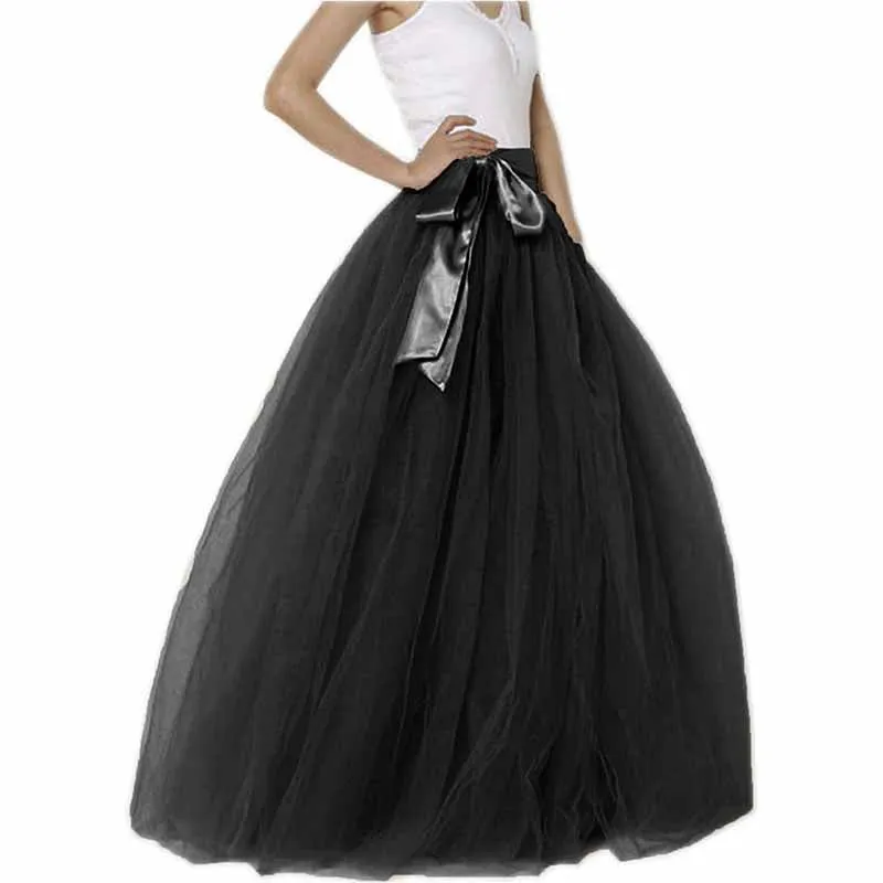 Women Long Elastic Pleated Maxi Chiffon Long Tutu Skirt 6 Layers Tulle