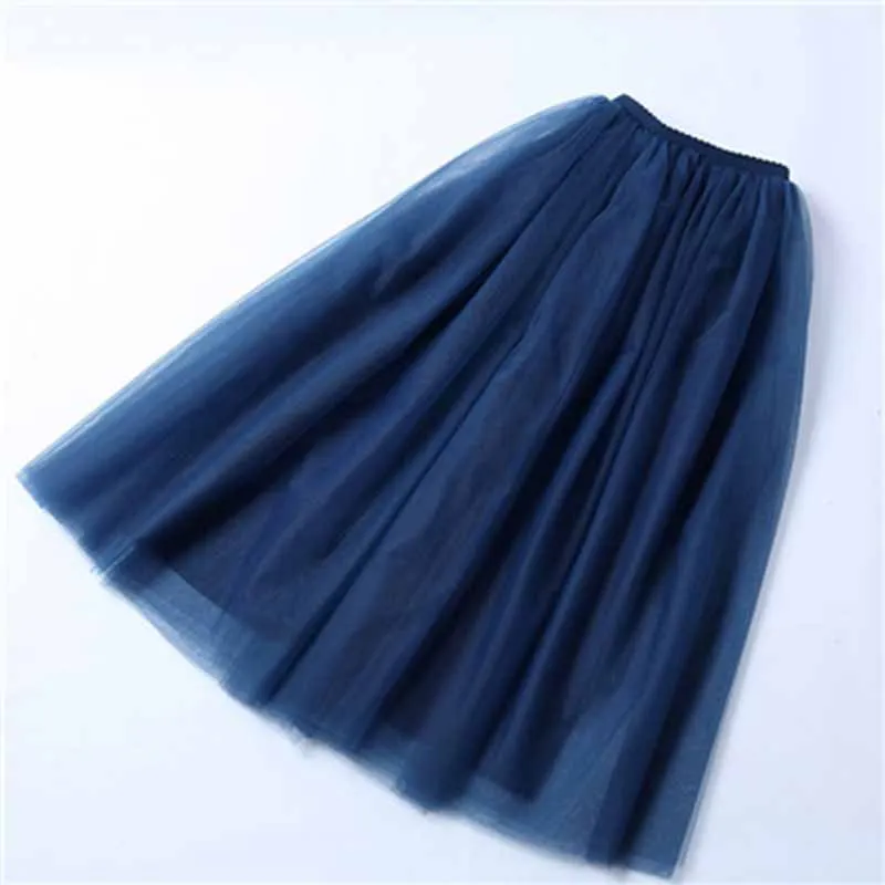 Women Long Elastic Pleated Maxi Chiffon Long Tutu Skirt 6 Layers Tulle