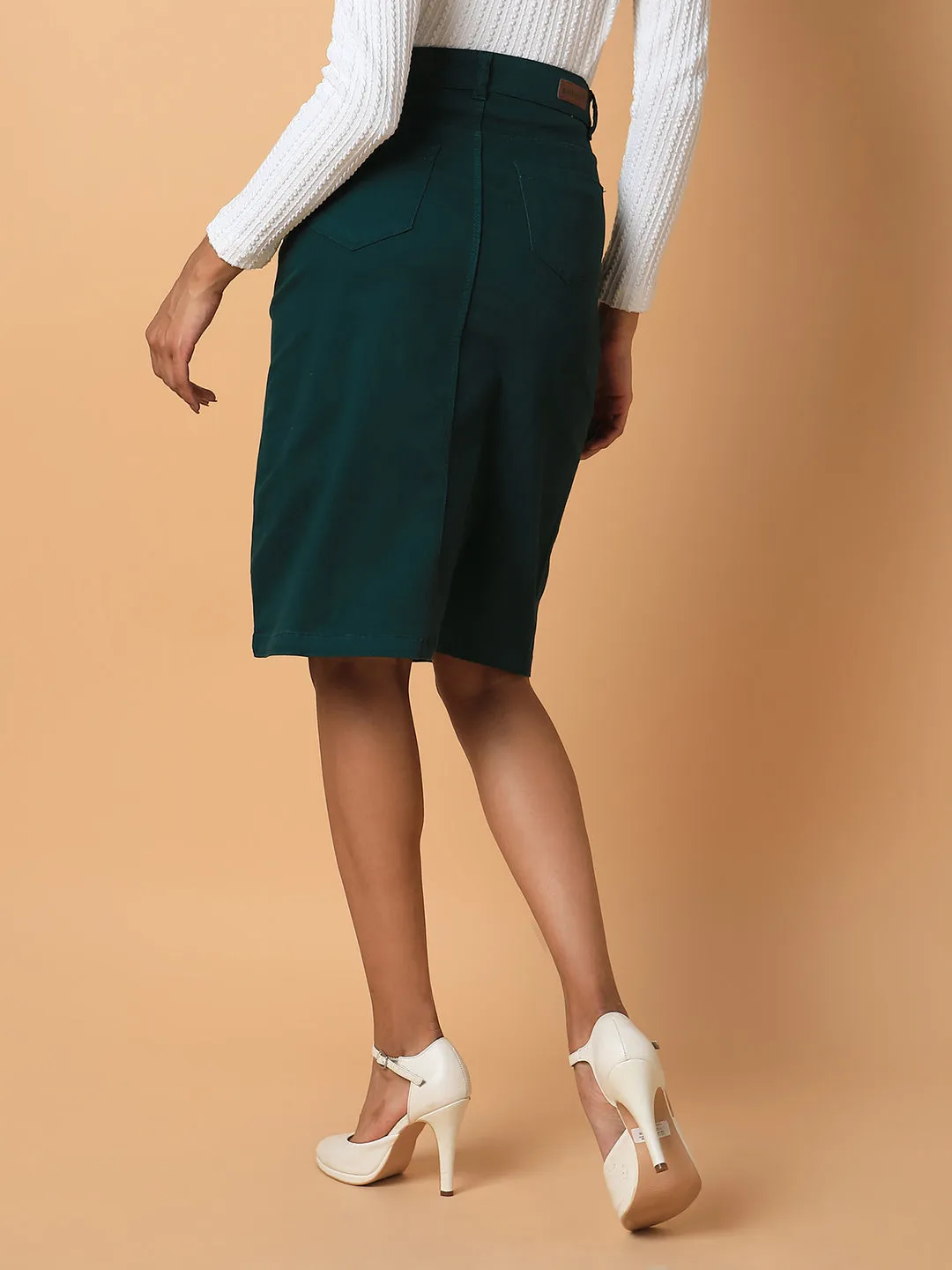 Women Solid Green Pencil Skirt