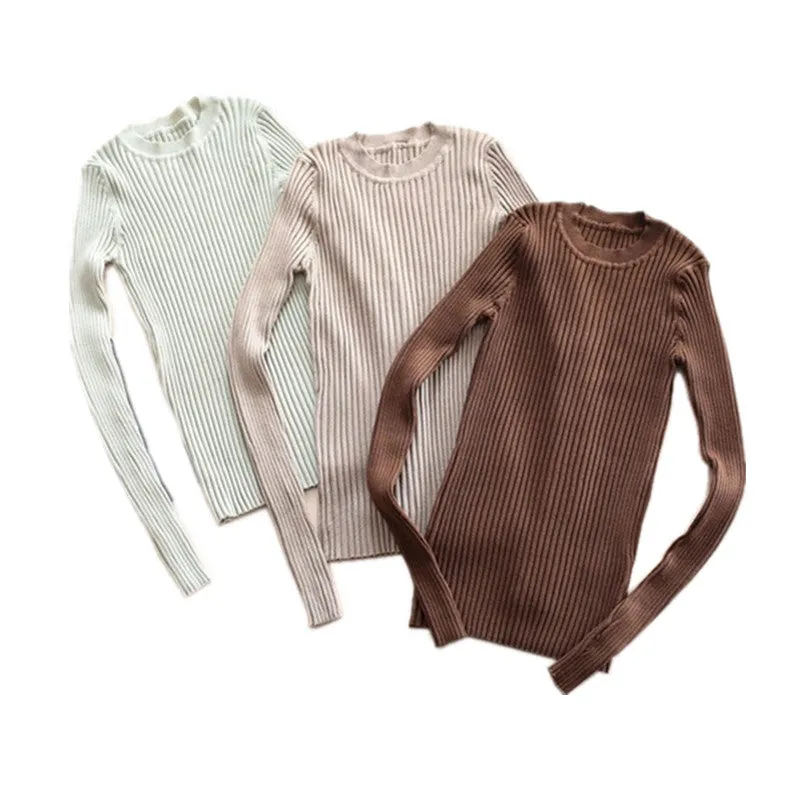 Women Sweater Pullover Basic Rib Knitted Cotton Tops Solid Crew Neck Essential Jumper Long Sleeve Sweaters With Thumb Hole