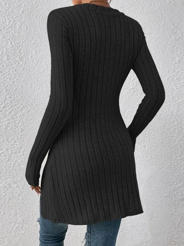 Women's Button Split Long Sleeve Sweater Square Collar Dress Shirt