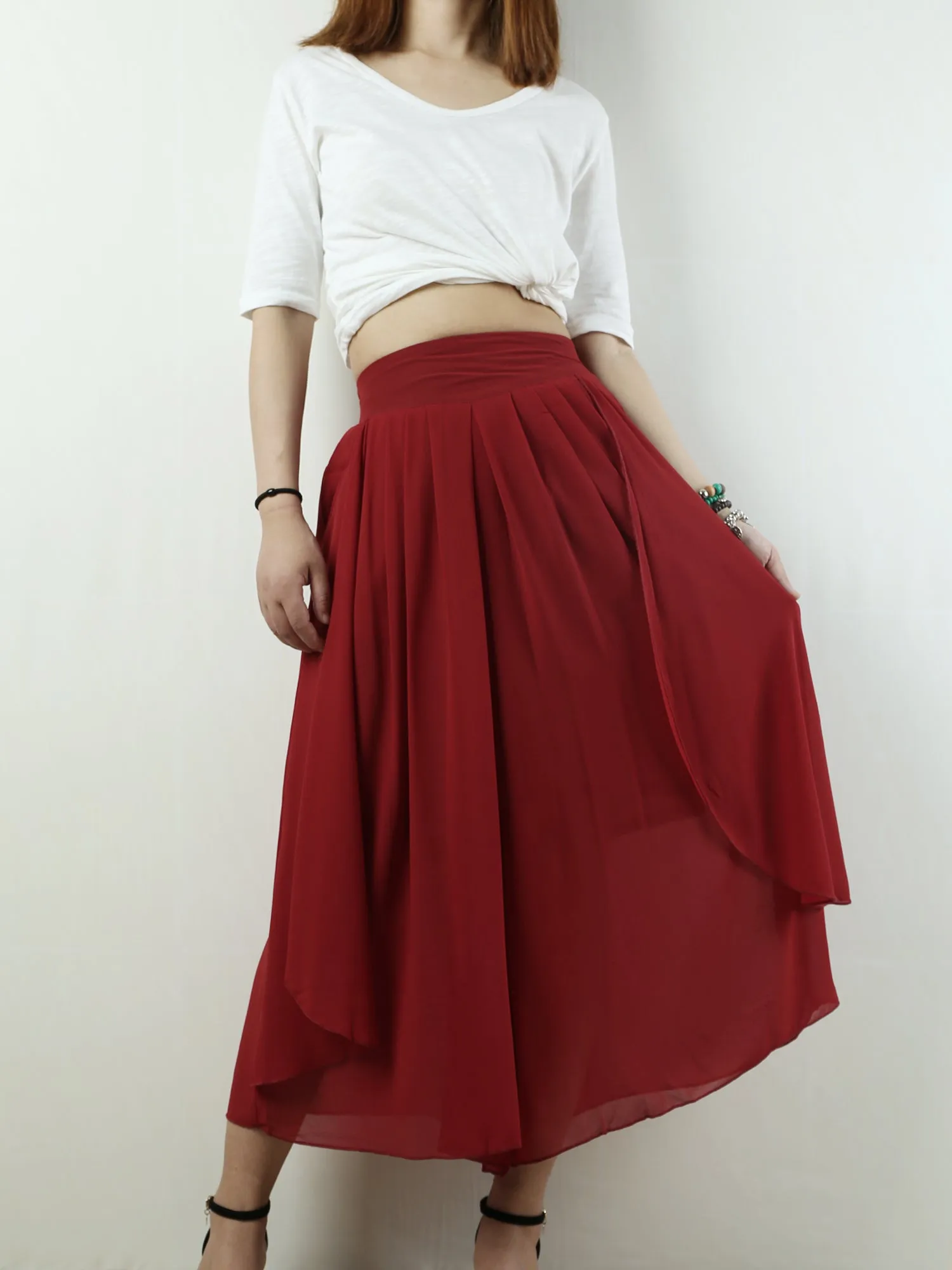 Women's chiffon yoga skirt pants/oversized pants/elastic waist pants/wide leg trousers(K1710)