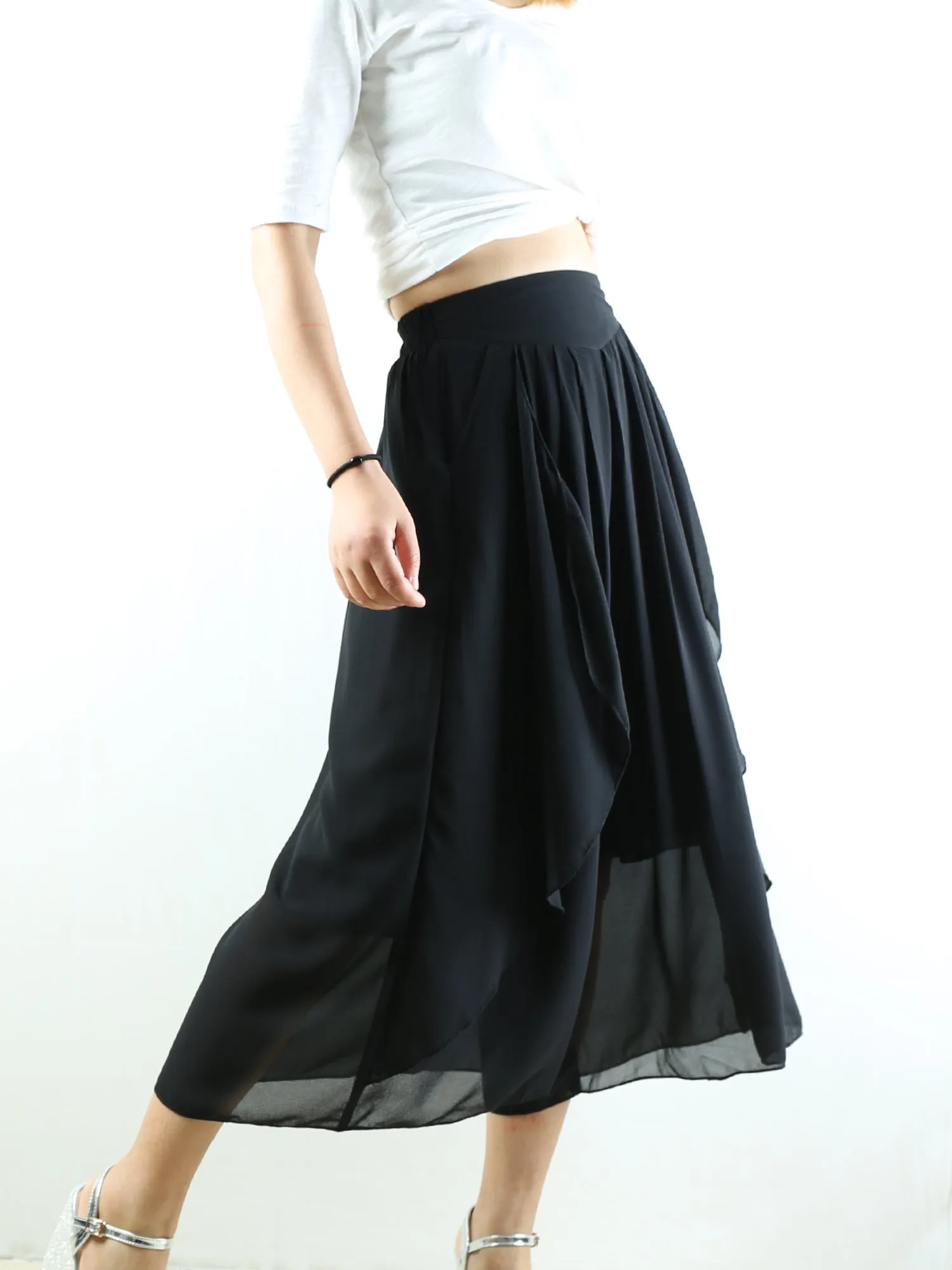 Women's chiffon yoga skirt pants/oversized pants/elastic waist pants/wide leg trousers(K1710)