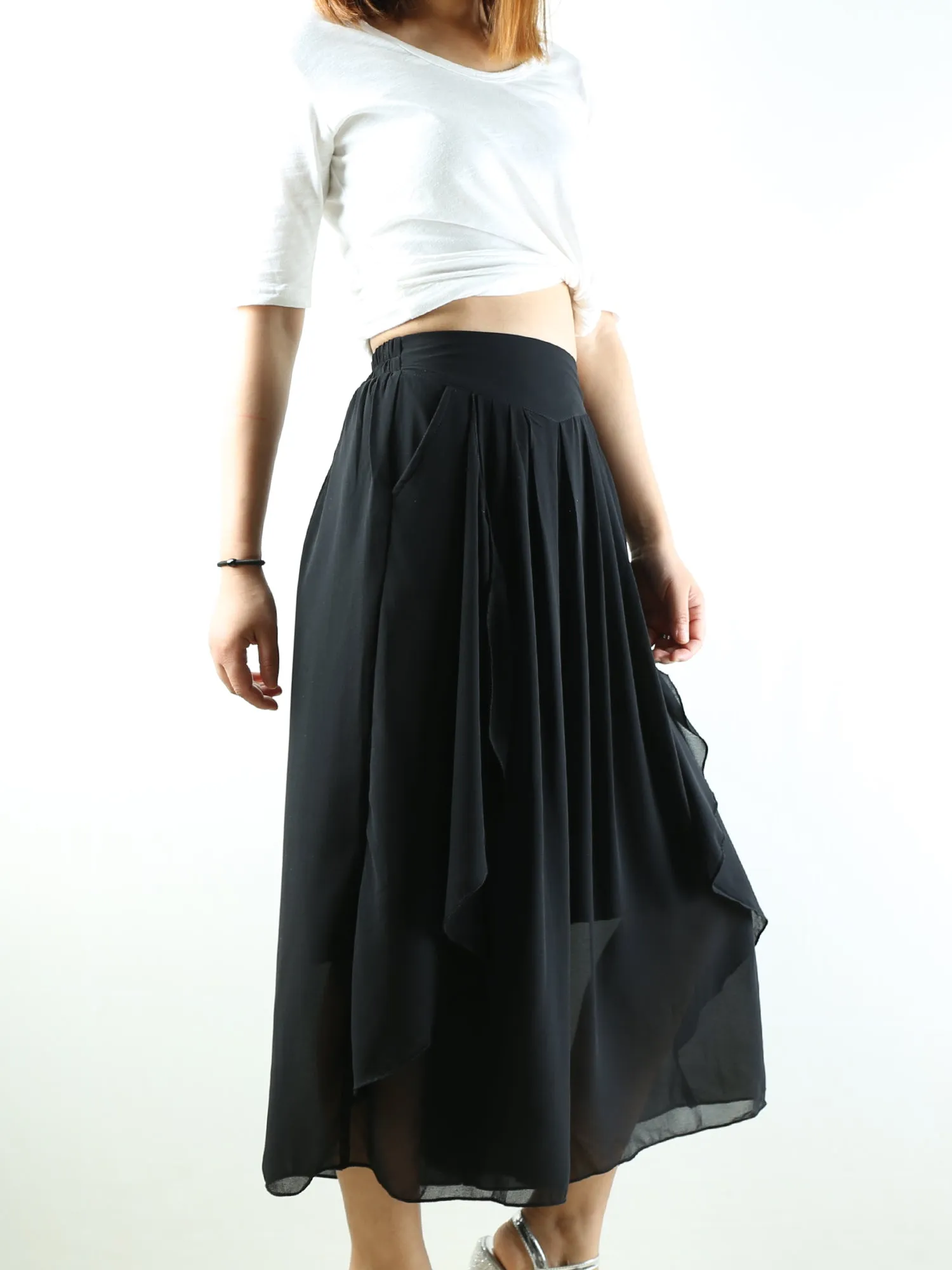 Women's chiffon yoga skirt pants/oversized pants/elastic waist pants/wide leg trousers(K1710)