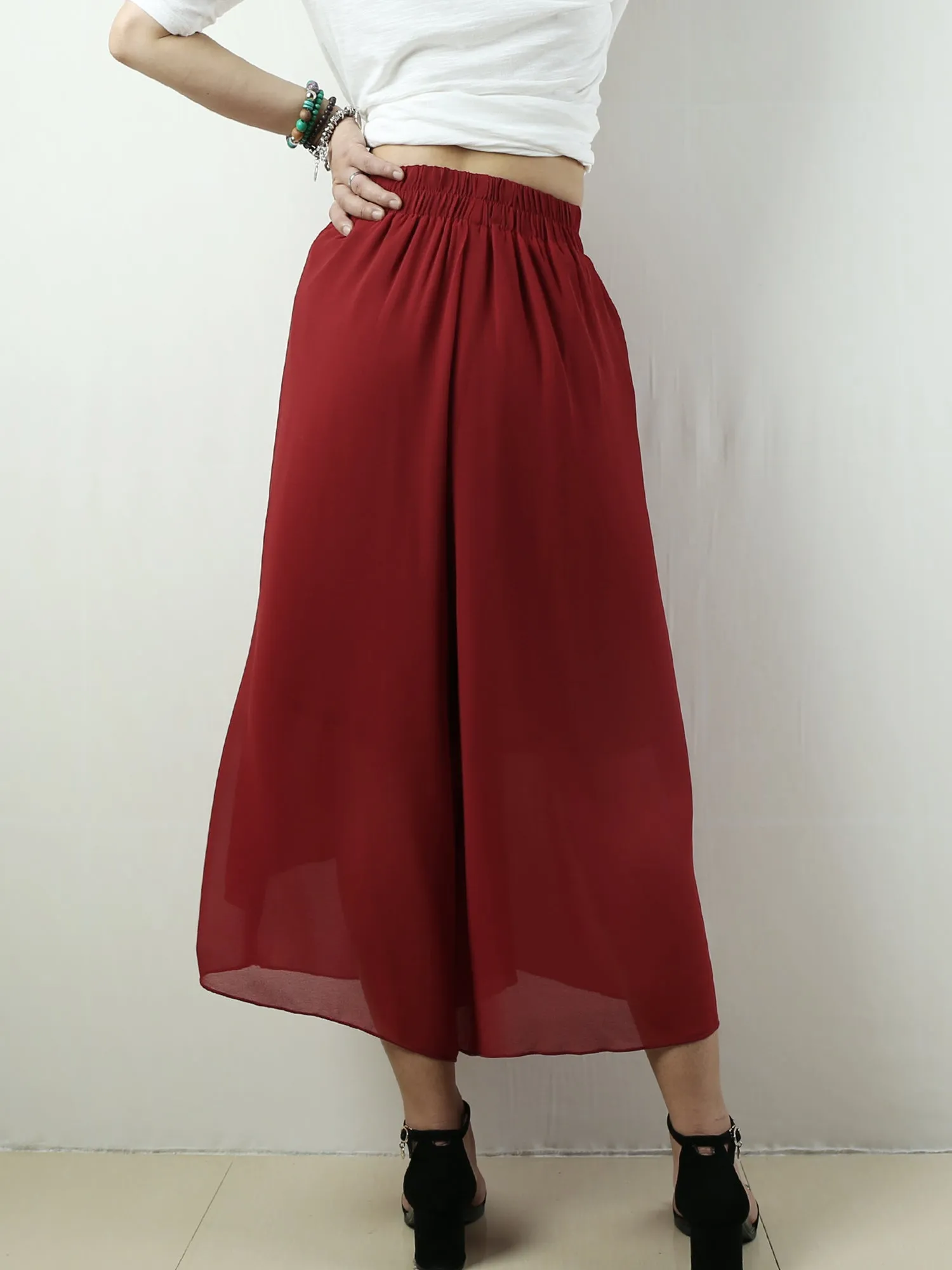 Women's chiffon yoga skirt pants/oversized pants/elastic waist pants/wide leg trousers(K1710)