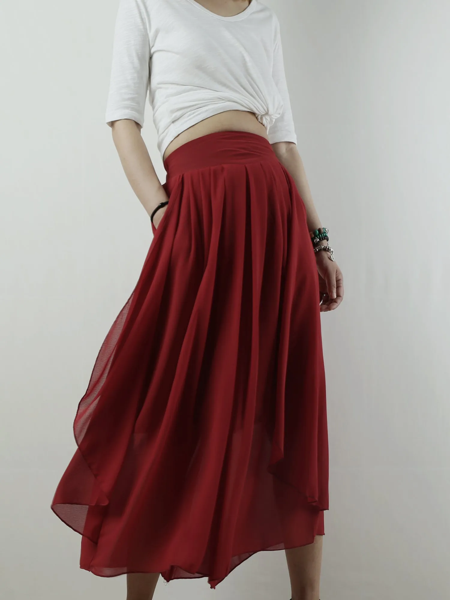 Women's chiffon yoga skirt pants/oversized pants/elastic waist pants/wide leg trousers(K1710)